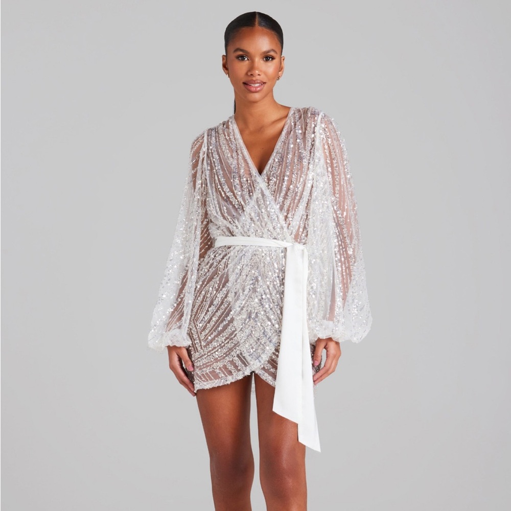 NADINE MERABI White Sequin Wedding Dress